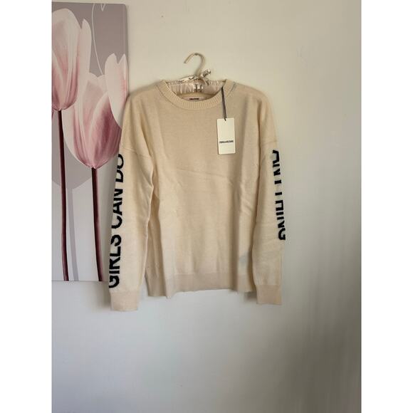 Zadig & Voltaire Gaby Girls Can Do Anythi Cashmere/wool Cream Sweater Small NWT - Picture 1 of 7